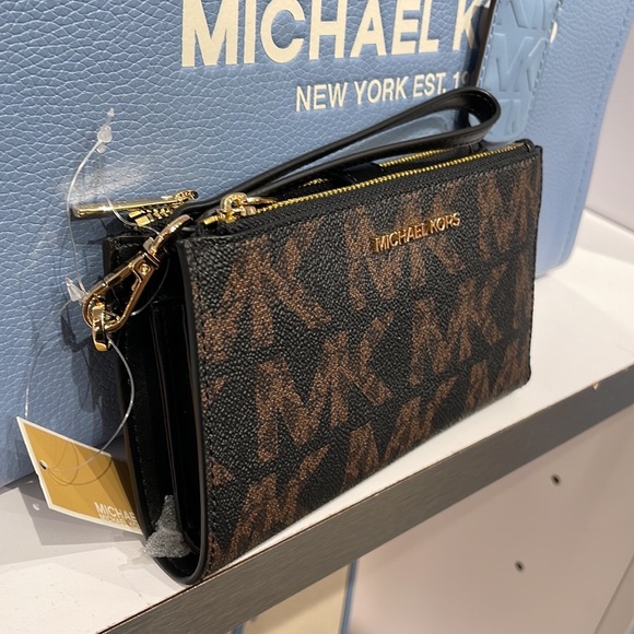 MICHAEL KORS LARGE DOUBLE ZIP WRISTLET WALLET BLACK MULTI - Picture 2 of 16